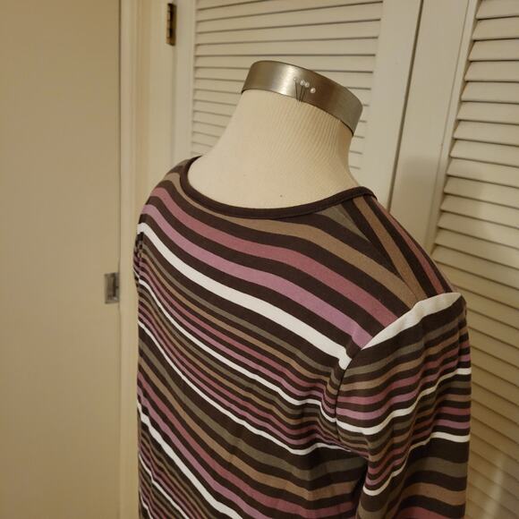 90s Croft & Barrow Striped Tweed Cotton Blend Snap Button Henley Top XL 3/4 Slee - Picture 5 of 8